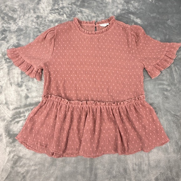 Blu Pepper Tops - Blu Pepper Dusty Rose Pink Swiss Dot Peplum Top Ruffle Sleeve Mauve Blouse Large
